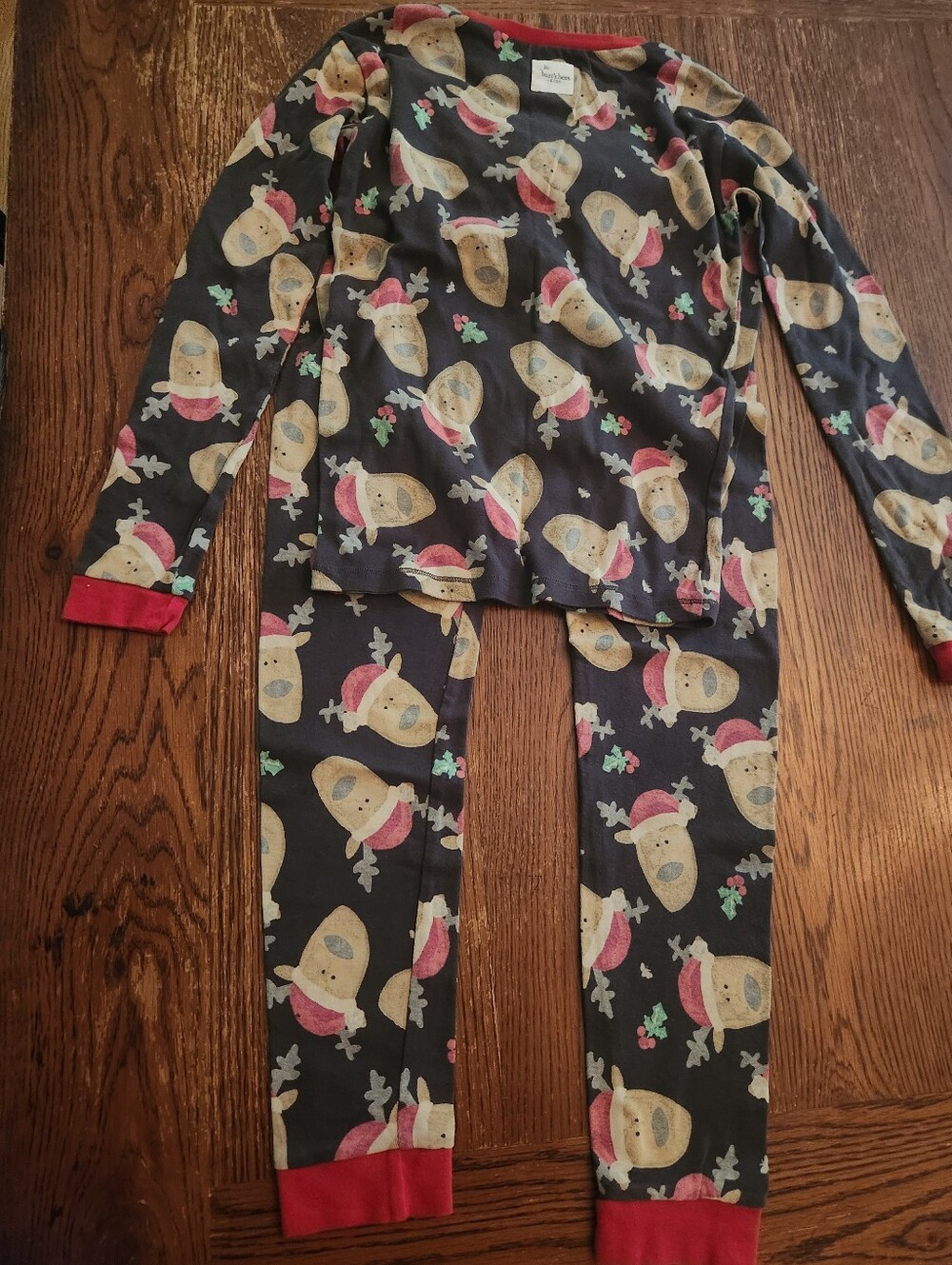 Burt's Bees Kids Black Reindeer Pajama Set with Red Trim